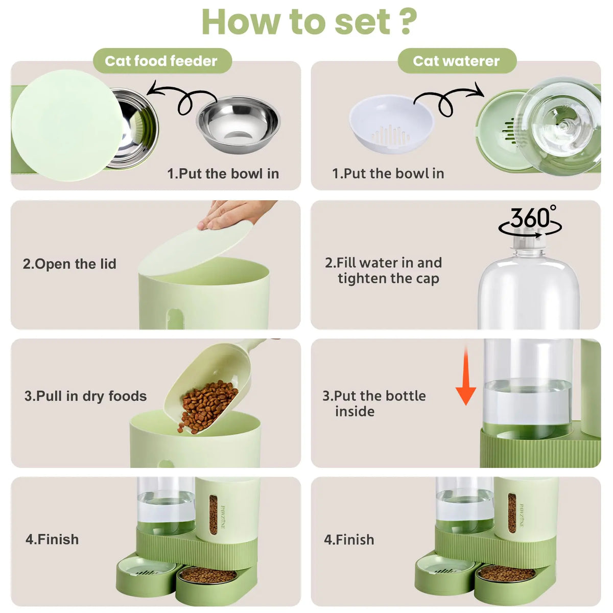 Kacoomi 2-Pack Automatic Gravity Feeder & Water Dispenser Set for Cats, Dogs - 2.4L Auto-Refill Water, 88Oz Mess-Free Food, Large-Capacity Stainless Steel Bowl, Easy-Clean Materials Simplify Upkeep