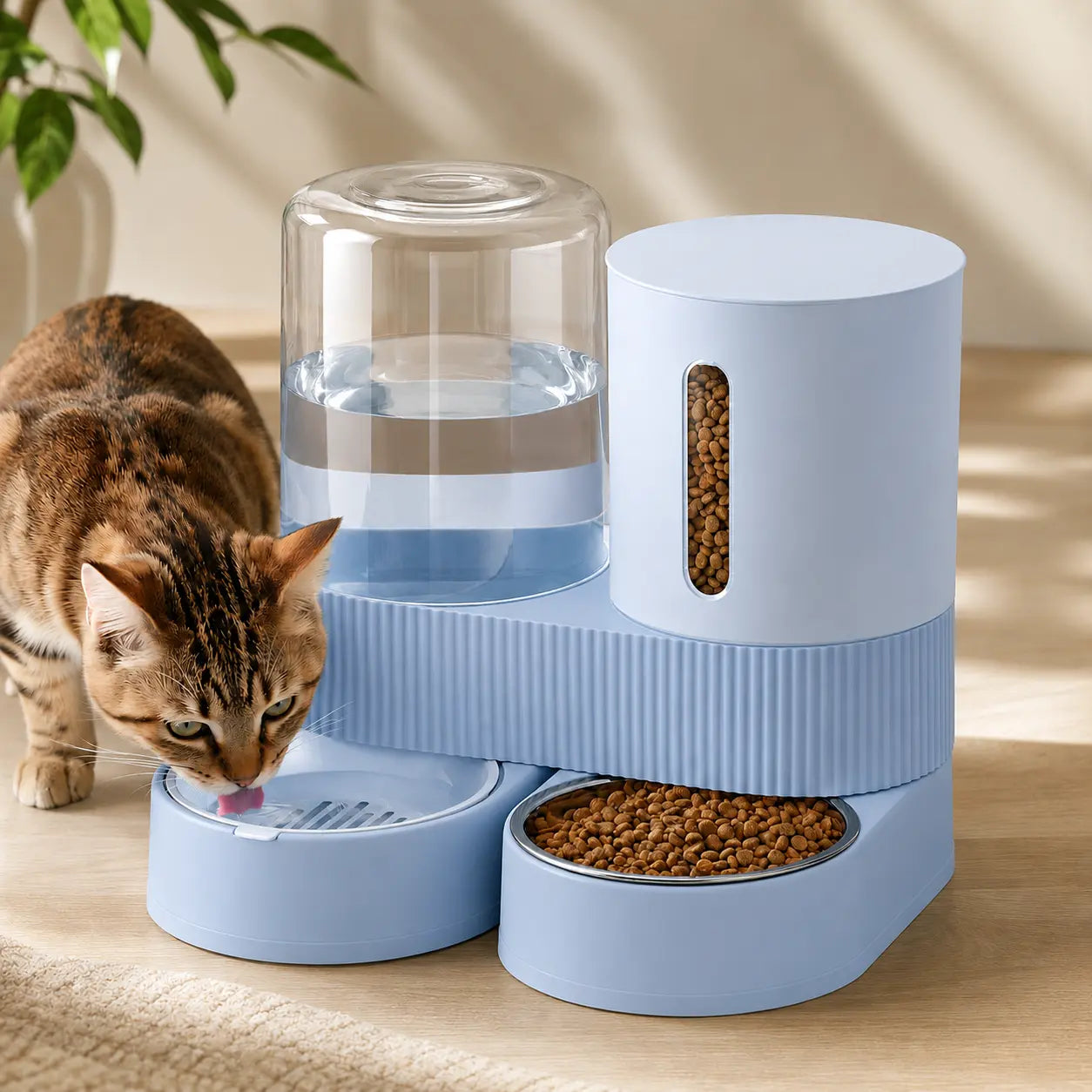 Kacoomi 2-Pack Automatic Gravity Feeder & Water Dispenser Set for Cats, Dogs - 2.4L Auto-Refill Water, 88Oz Mess-Free Food, Large-Capacity Stainless Steel Bowl, Easy-Clean Materials Simplify Upkeep