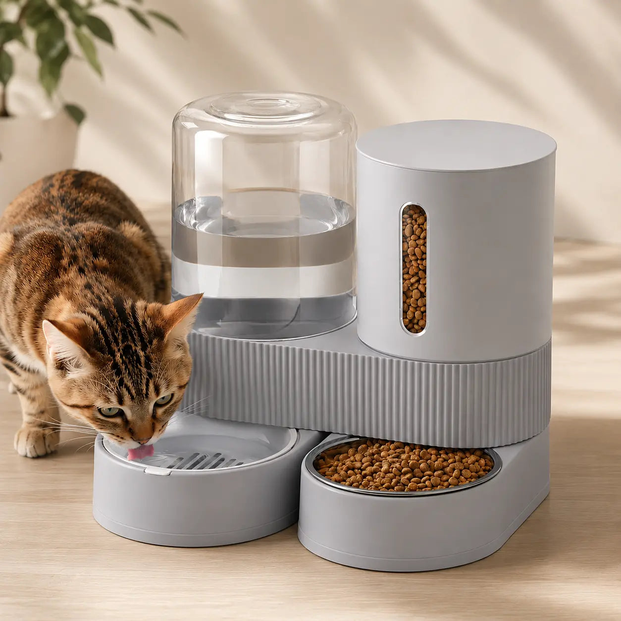 Kacoomi 2-Pack Automatic Gravity Feeder & Water Dispenser Set for Cats, Dogs - 2.4L Auto-Refill Water, 88Oz Mess-Free Food, Large-Capacity Stainless Steel Bowl, Easy-Clean Materials Simplify Upkeep