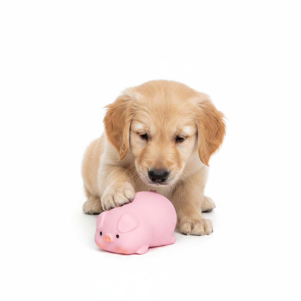 Perro con juguete cerdito
